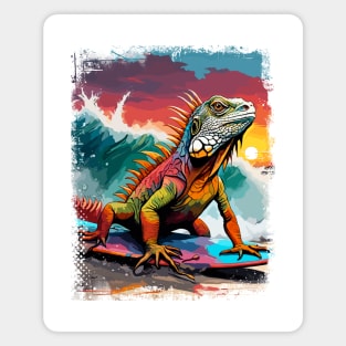 Iguana Surfing Cute Colorful Comic Illustration Magnet